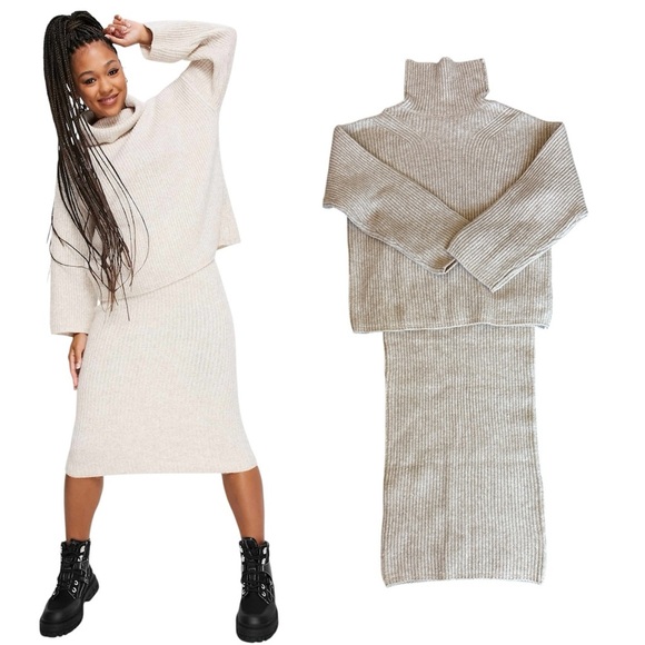 ASOS DESIGN knitted midi skirt and turtle neck sweater set - Picture 1 of 11